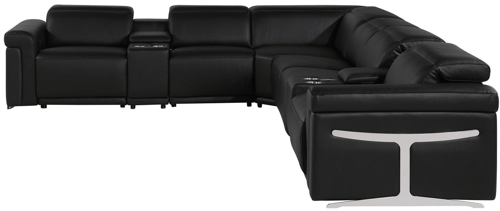 Global United 1126BK-8PC 8 pc DivanItalia black italian leather power reclining sectional sofa power adjustable headrests and console