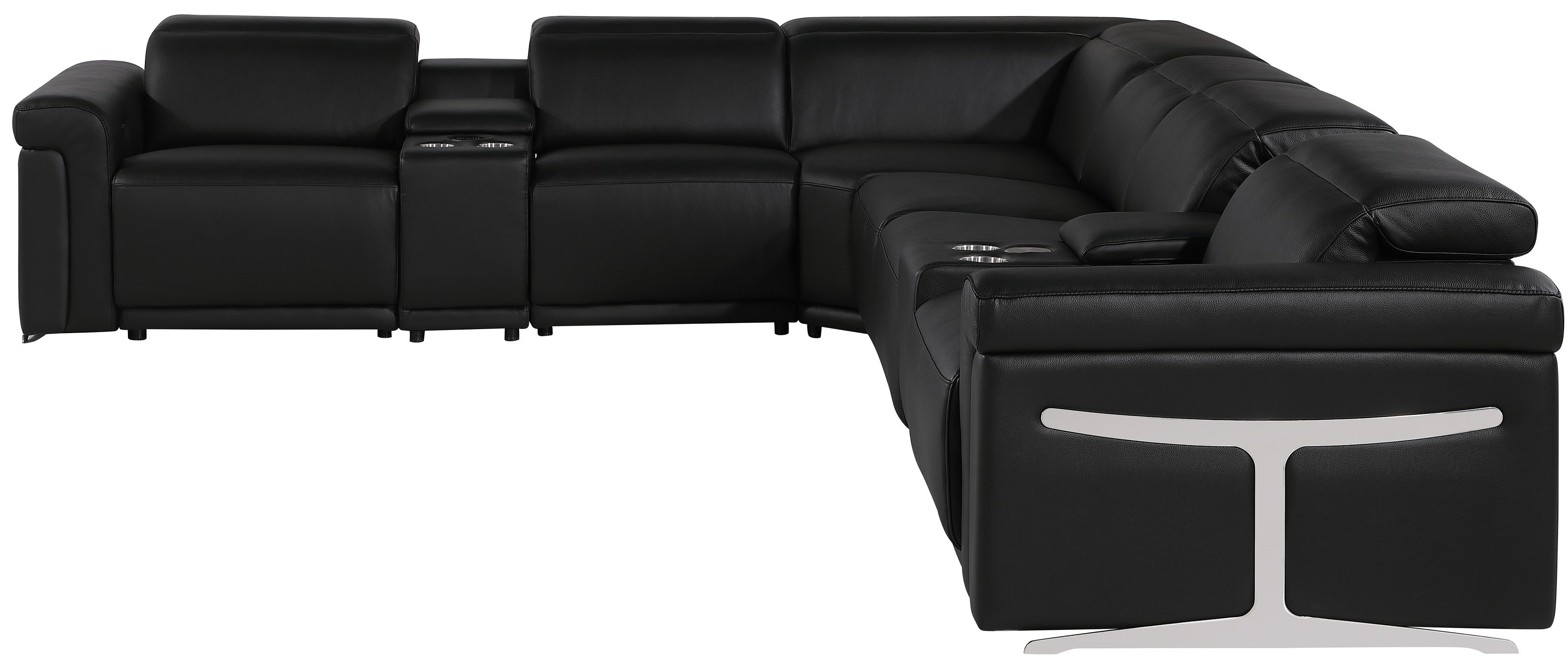 Global United 1126BK-8PC 8 pc DivanItalia black italian leather power reclining sectional sofa power adjustable headrests and console