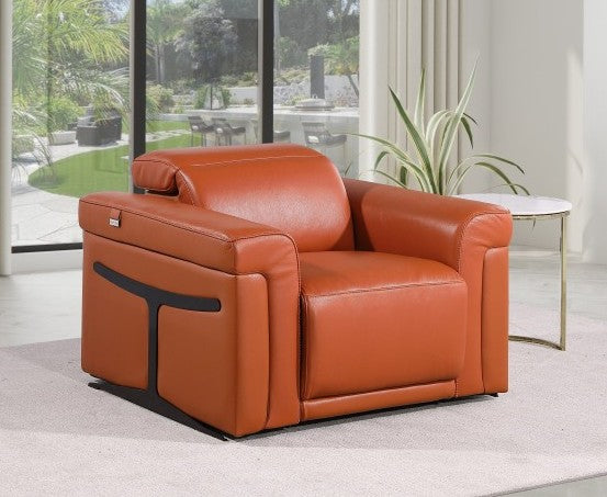 Global United 1126CM-CH  Divanitalia camel italian leather power reclining chair power adjustable headrest