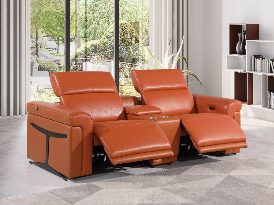 Global United 1126CM-3PC 3 pc Divanitalia camel italian leather power reclining theater sofa power adjustable headrests