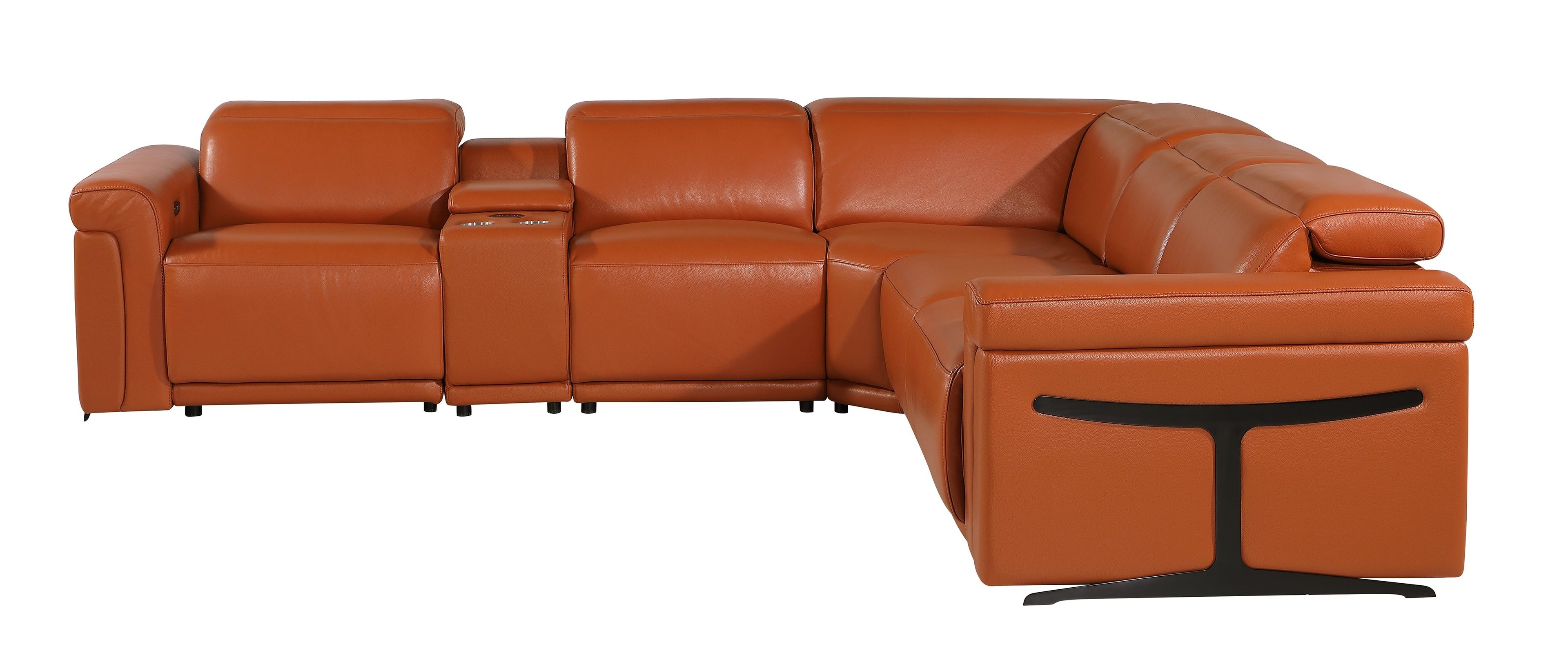 Global United 1126CM-6PC 6 pc DivanItalia camel italian leather power reclining sectional sofa power adjustable headrests and console
