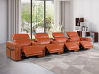 Global United 1126CM-7PC-TH 7 pc Divanitalia camel italian leather power reclining theater sofa power adjustable headrests