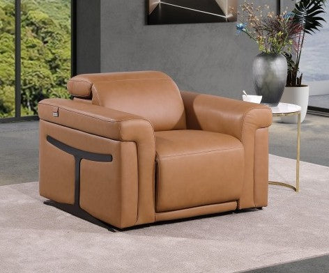 Global United 1126CG-CH  Divanitalia cognac italian leather power reclining chair power adjustable headrest