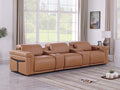 Global United DivanItalia Cognac Italian Leather 5-Piece Power Reclining Theater Sofa with Power Adjustable Headrests and Consoles – 1126CG-5PC-TH