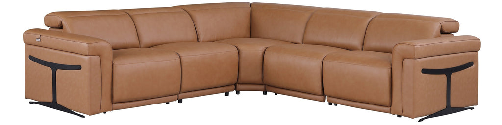 Global United 1126CG-5PC 5 pc DivanItalia Cognac italian leather power reclining sectional sofa power adjustable headrests
