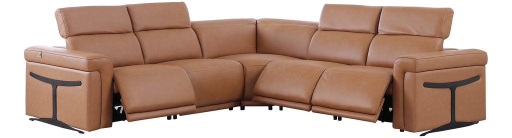 Global United 1126CG-5PC 5 pc DivanItalia Cognac italian leather power reclining sectional sofa power adjustable headrests