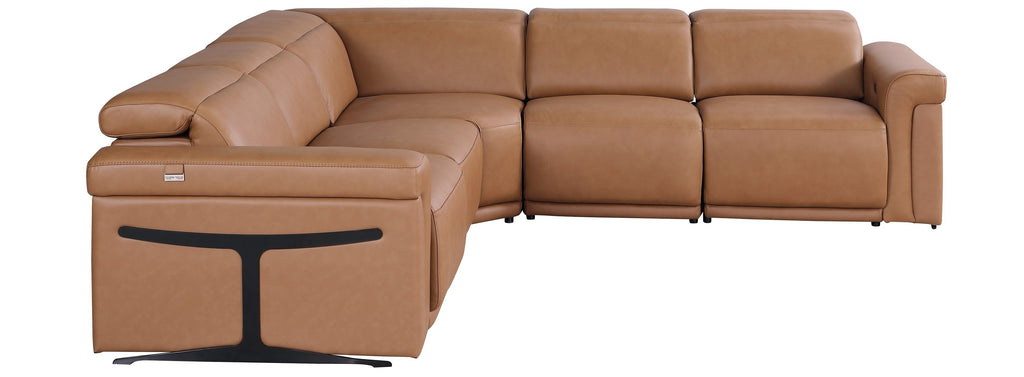 Global United 1126CG-5PC 5 pc DivanItalia Cognac italian leather power reclining sectional sofa power adjustable headrests