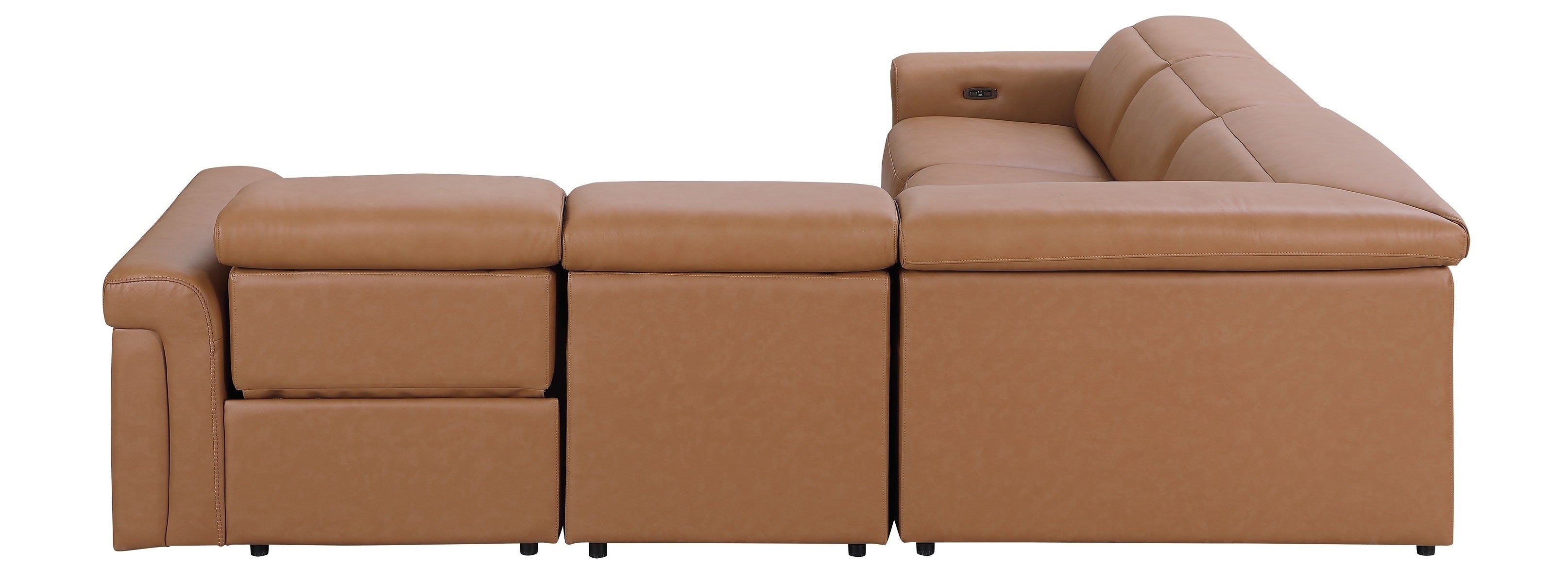 Global United 1126CG-5PC 5 pc DivanItalia Cognac italian leather power reclining sectional sofa power adjustable headrests