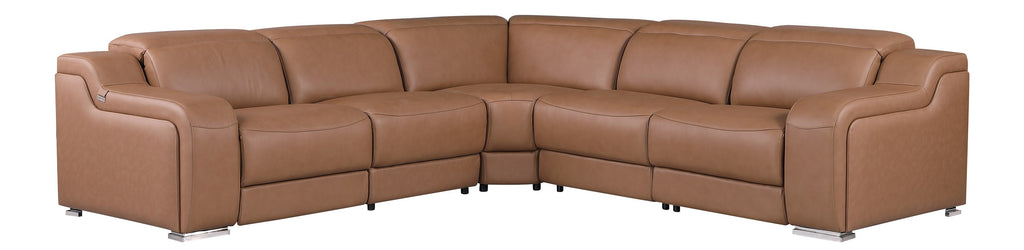 Global United 1116CG-5PC 5 pc DivanItalia cognac italian leather power reclining sectional sofa power adjustable headrests