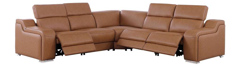 Global United 1116CG-5PC 5 pc DivanItalia cognac italian leather power reclining sectional sofa power adjustable headrests