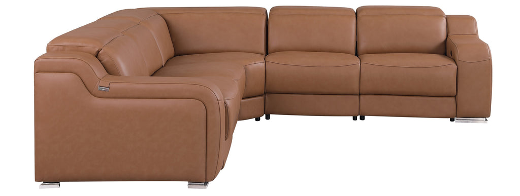Global United 1116CG-5PC 5 pc DivanItalia cognac italian leather power reclining sectional sofa power adjustable headrests