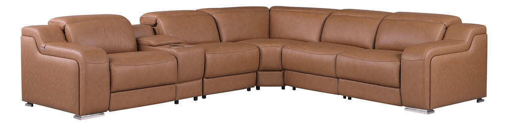 Global United 1116CG-6PC 6 pc DivanItalia cognac italian leather power reclining sectional sofa power adjustable headrests