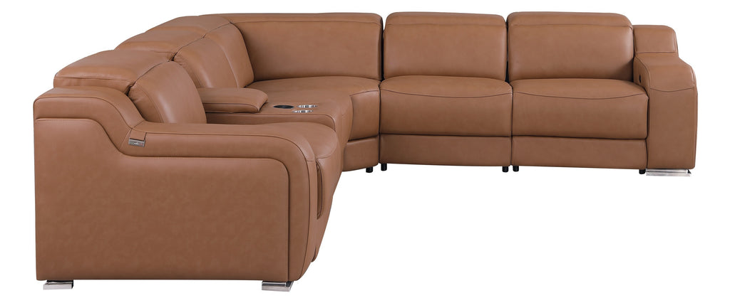 Global United 1116CG-6PC 6 pc DivanItalia cognac italian leather power reclining sectional sofa power adjustable headrests