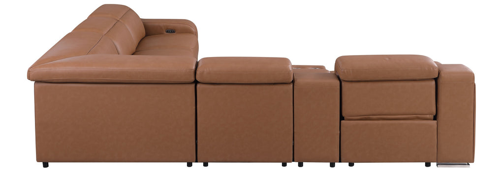 Global United 1116CG-6PC 6 pc DivanItalia cognac italian leather power reclining sectional sofa power adjustable headrests