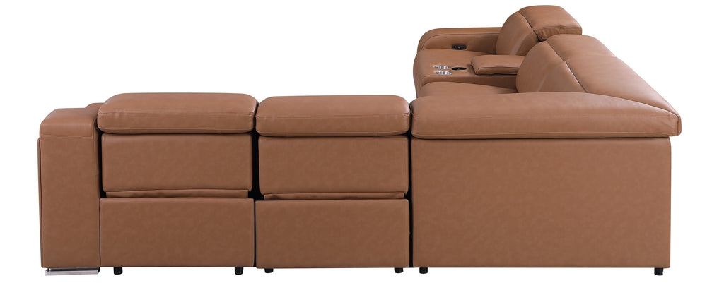Global United 1116CG-6PC 6 pc DivanItalia cognac italian leather power reclining sectional sofa power adjustable headrests