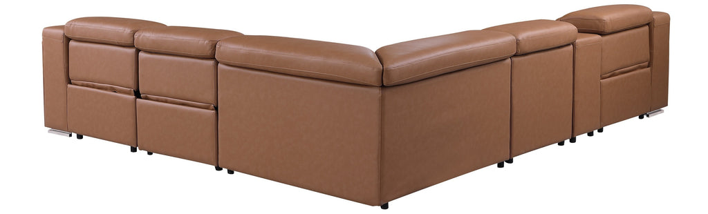 Global United 1116CG-6PC 6 pc DivanItalia cognac italian leather power reclining sectional sofa power adjustable headrests