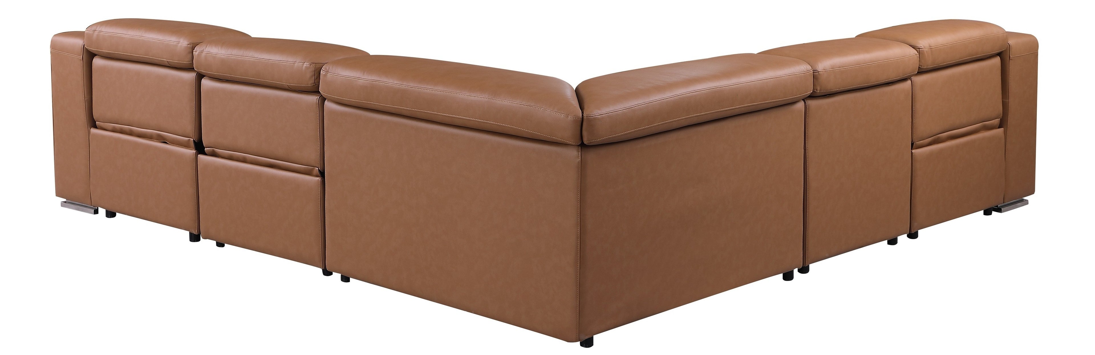 Global United 1116CG-5PC 5 pc DivanItalia cognac italian leather power reclining sectional sofa power adjustable headrests