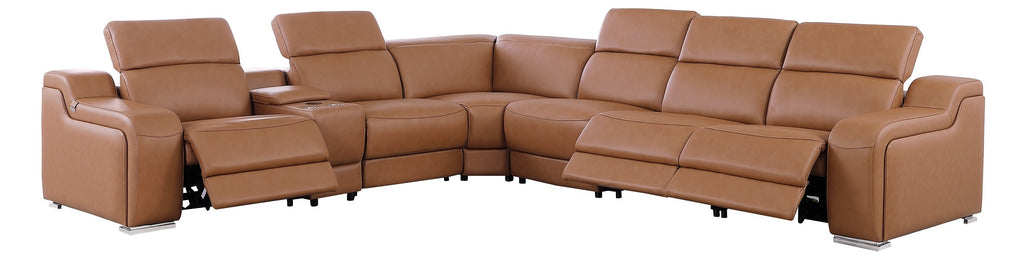 Global United 1116CG-7PC 7 pc DivanItalia cognac italian leather power reclining sectional sofa power adjustable headrests