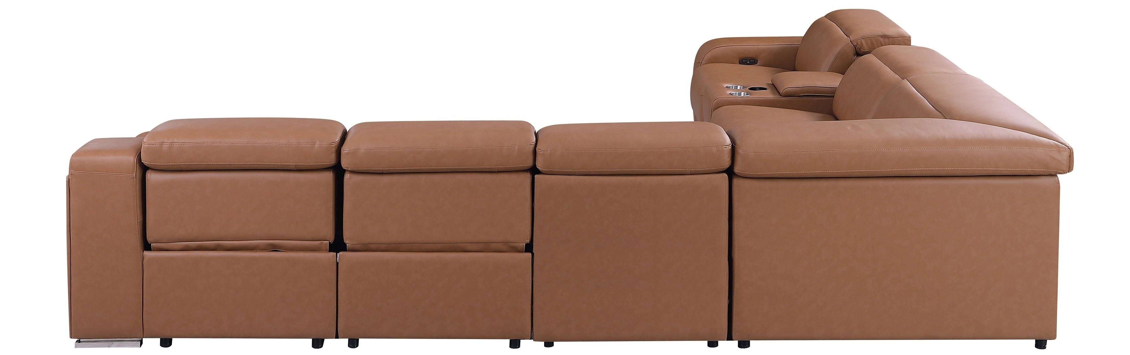 Global United 1116CG-7PC 7 pc DivanItalia cognac italian leather power reclining sectional sofa power adjustable headrests
