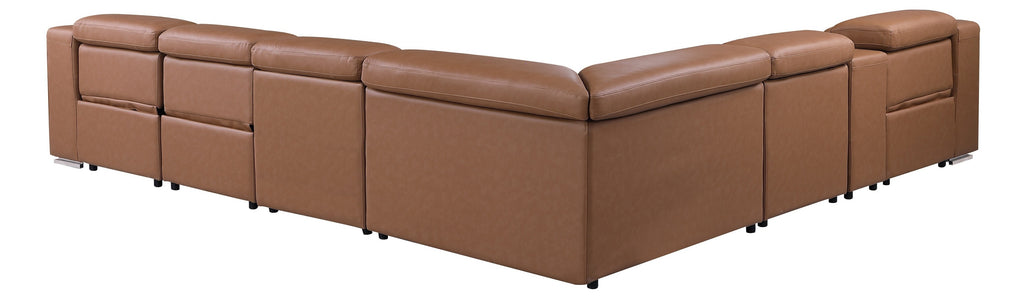 Global United 1116CG-7PC 7 pc DivanItalia cognac italian leather power reclining sectional sofa power adjustable headrests