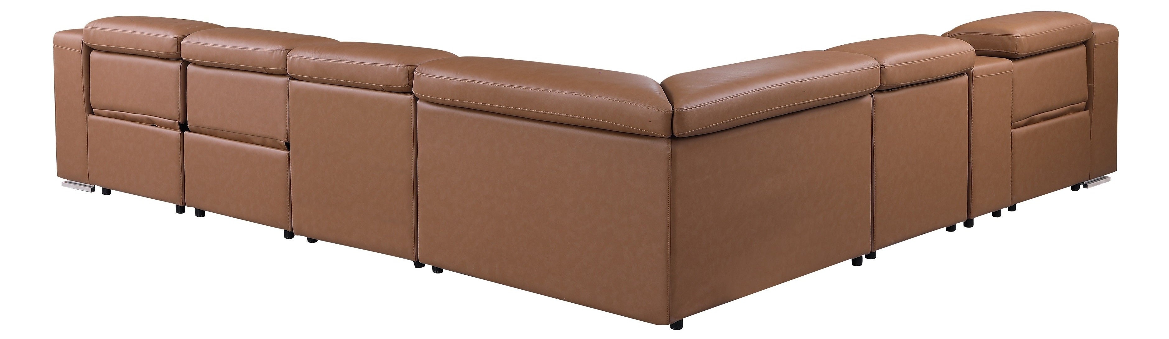 Global United 1116CG-7PC 7 pc DivanItalia cognac italian leather power reclining sectional sofa power adjustable headrests