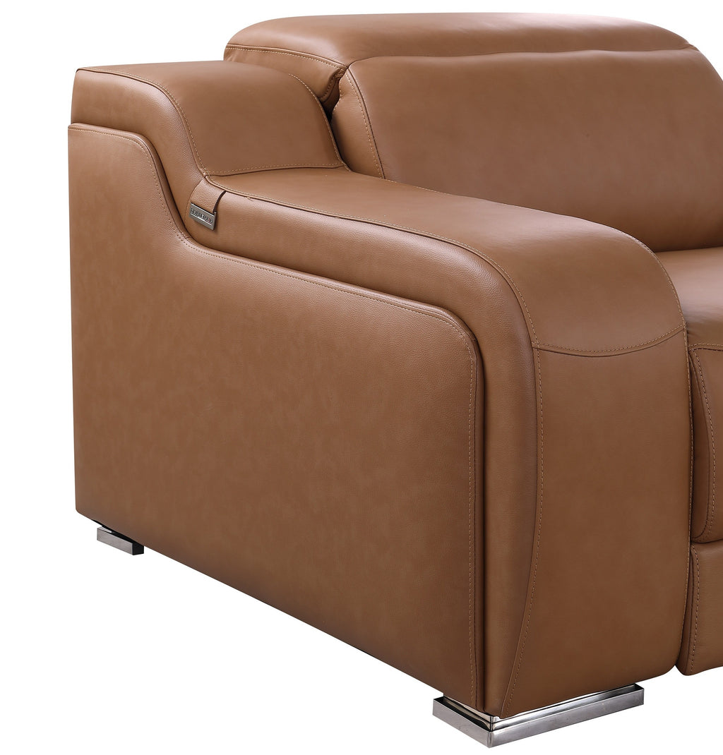 Global United DivanItalia Cognac Italian Leather 8-Piece Power Reclining Sectional Sofa with Power Adjustable Headrests – 1116CG-8PC