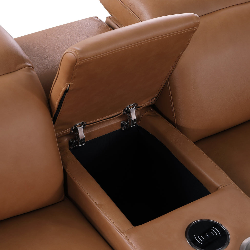 Global United 1116CG-7PC 7 pc DivanItalia cognac italian leather power reclining sectional sofa power adjustable headrests