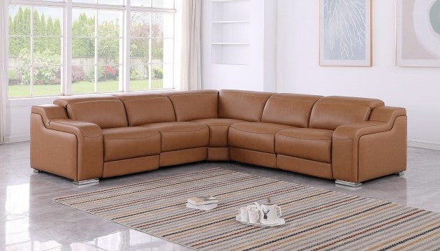 Global United 1116CG-5PC 5 pc DivanItalia cognac italian leather power reclining sectional sofa power adjustable headrests