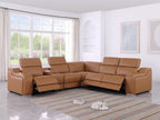 Global United 1116CG-6PC 6 pc DivanItalia cognac italian leather power reclining sectional sofa power adjustable headrests