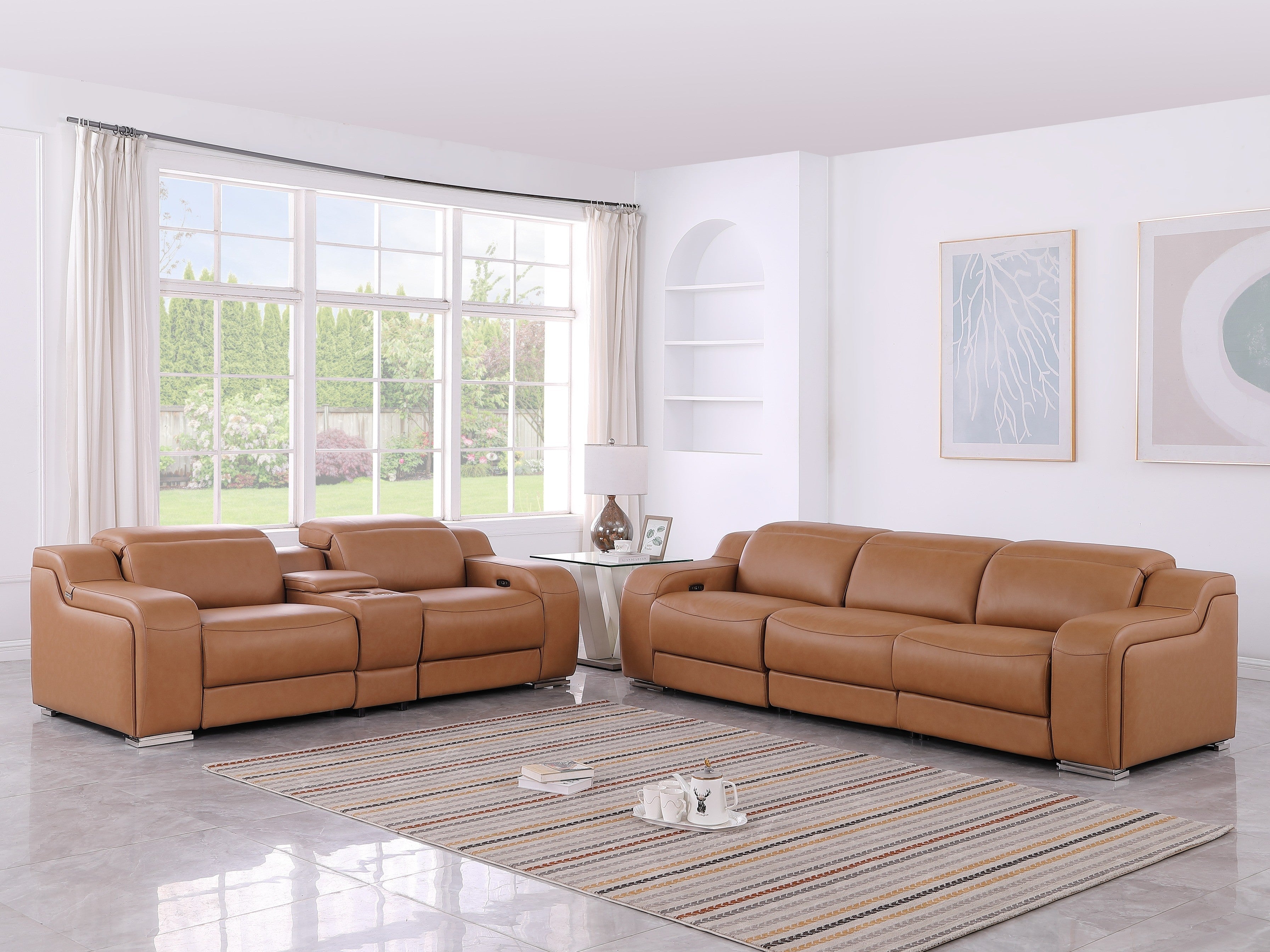 Global United 1116CG-2PC-CN 2 pc DivanItalia cognac italian leather power reclining power headrests sofa and love seat set