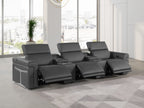 Global United 1126GY-5PC-TH 5 pc Divanitalia grey italian leather power reclining theater sofa power adjustable headrests