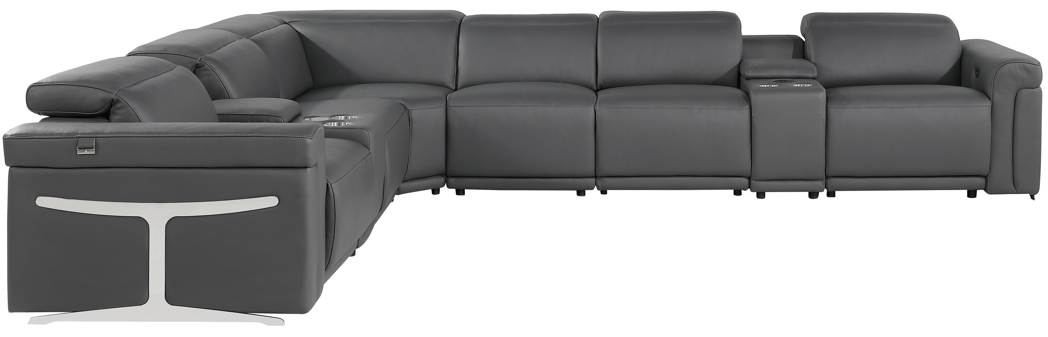 Global United 1126DK-GY-8PC 8 pc DivanItalia dark grey italian leather power reclining sectional sofa power adjustable headrests and console