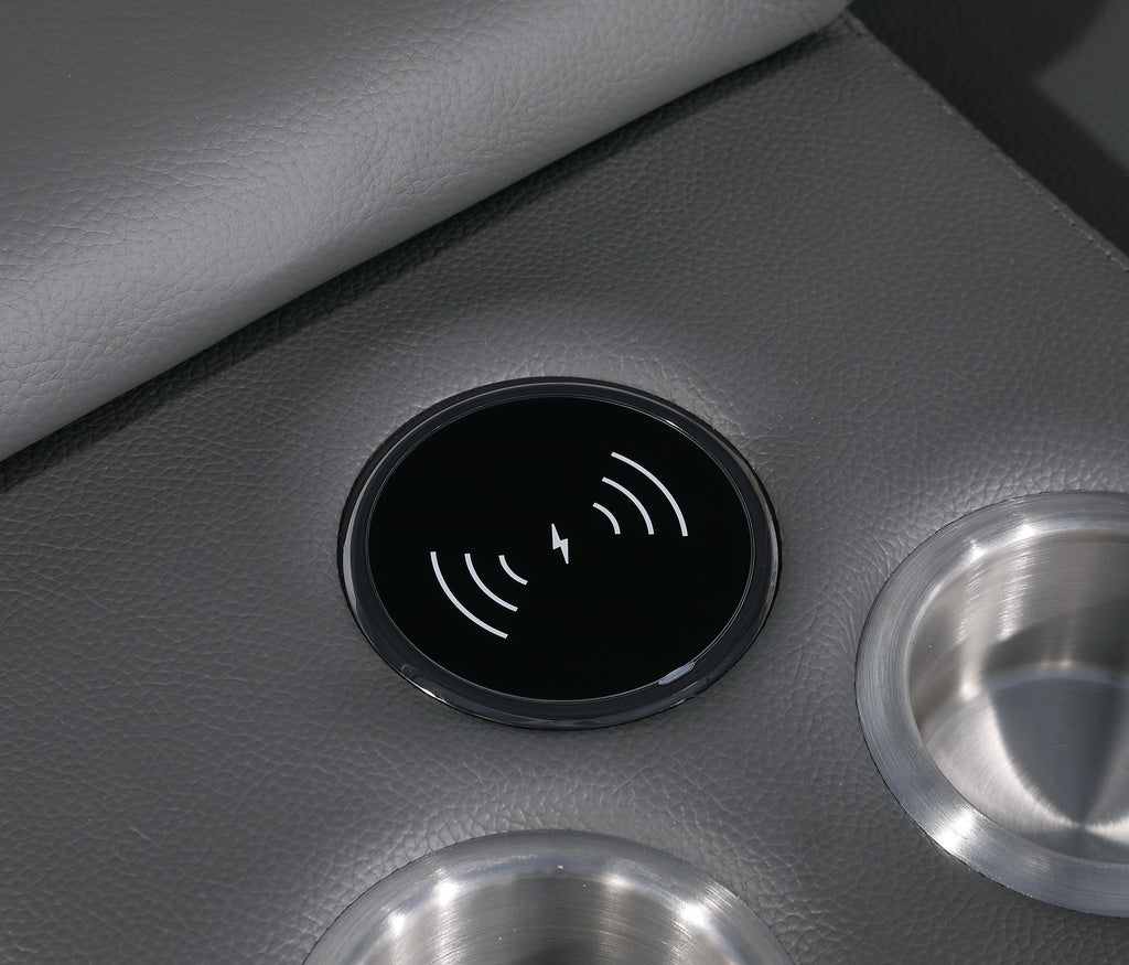 Global United 1126DK-GY-6PC-SL 6 pc DivanItalia dark grey italian leather power reclining modular sofa and love seat power adjustable headrests with charging pad