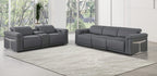 Global United 1126DK-GY-6PC-SL 6 pc DivanItalia dark grey italian leather power reclining modular sofa and love seat power adjustable headrests with charging pad