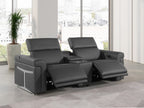 Global United 1126GY-3PC 3 pc Divanitalia grey italian leather power reclining theater sofa power adjustable headrests