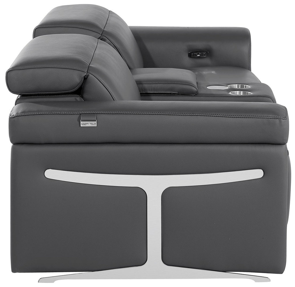 Global United 1126DK-GY-6PC-SL 6 pc DivanItalia dark grey italian leather power reclining modular sofa and love seat power adjustable headrests with charging pad