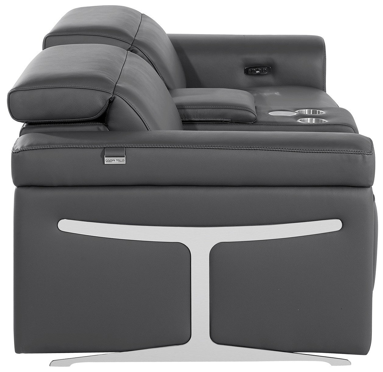 Global United 1126DK-GY-6PC-SL 6 pc DivanItalia dark grey italian leather power reclining modular sofa and love seat power adjustable headrests with charging pad