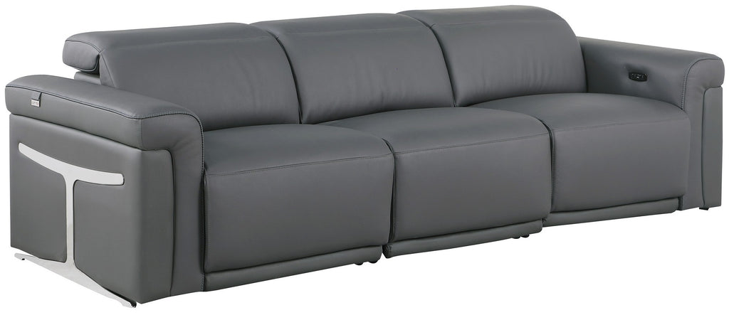 Global United 1126DK-GY-6PC-SL 6 pc DivanItalia dark grey italian leather power reclining modular sofa and love seat power adjustable headrests with charging pad