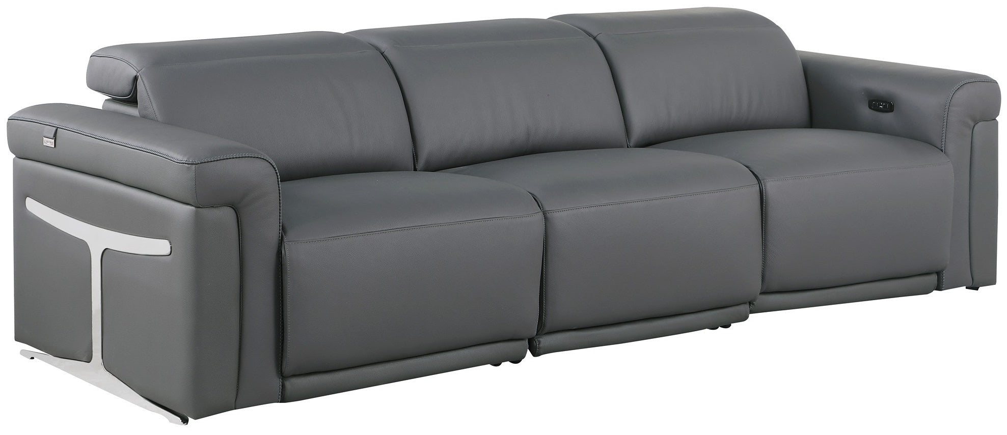 Global United 1126DK-GY-6PC-SL 6 pc DivanItalia dark grey italian leather power reclining modular sofa and love seat power adjustable headrests with charging pad