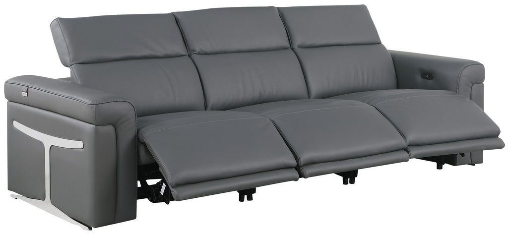 Global United 1126DK-GY-6PC-SL 6 pc DivanItalia dark grey italian leather power reclining modular sofa and love seat power adjustable headrests with charging pad