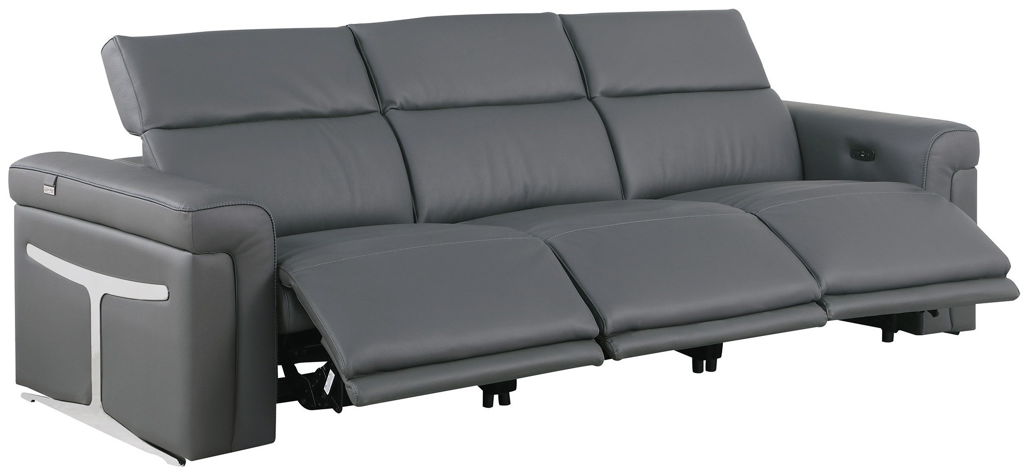Global United 1126DK-GY-6PC-SL 6 pc DivanItalia dark grey italian leather power reclining modular sofa and love seat power adjustable headrests with charging pad