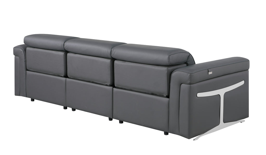 Global United 1126DK-GY-6PC-SL 6 pc DivanItalia dark grey italian leather power reclining modular sofa and love seat power adjustable headrests with charging pad