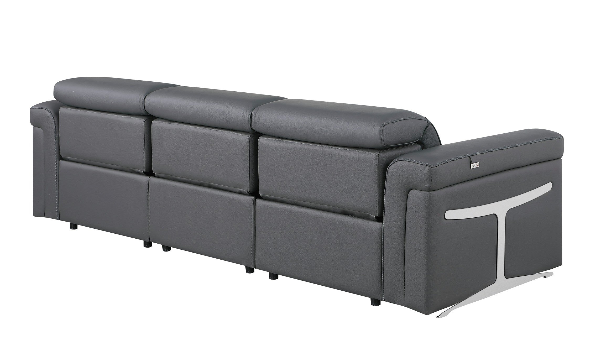 Global United 1126DK-GY-6PC-SL 6 pc DivanItalia dark grey italian leather power reclining modular sofa and love seat power adjustable headrests with charging pad