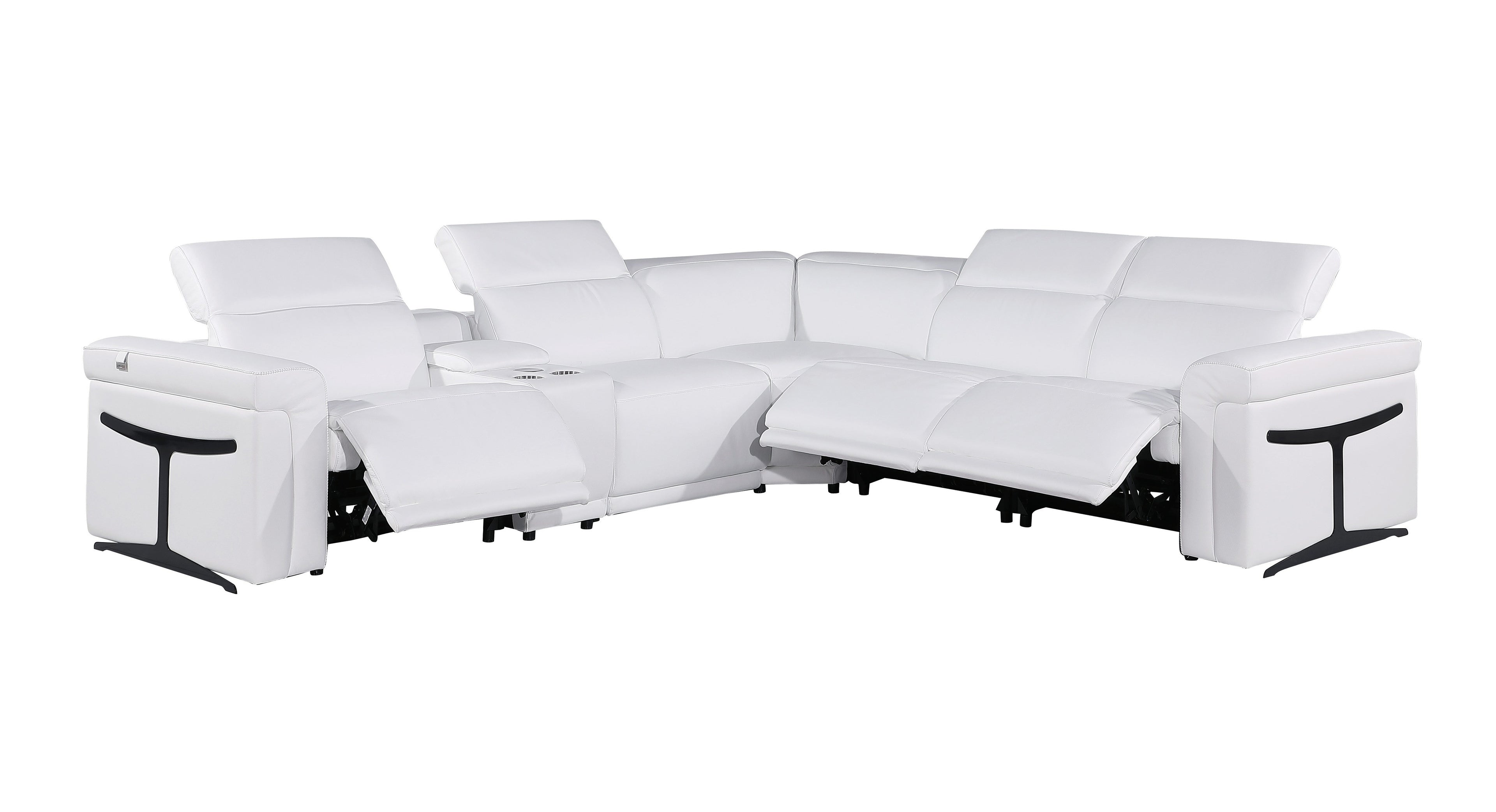 Global United 1126WH-6PC 6 pc DivanItalia white italian leather power reclining sectional sofa power adjustable headrests and console