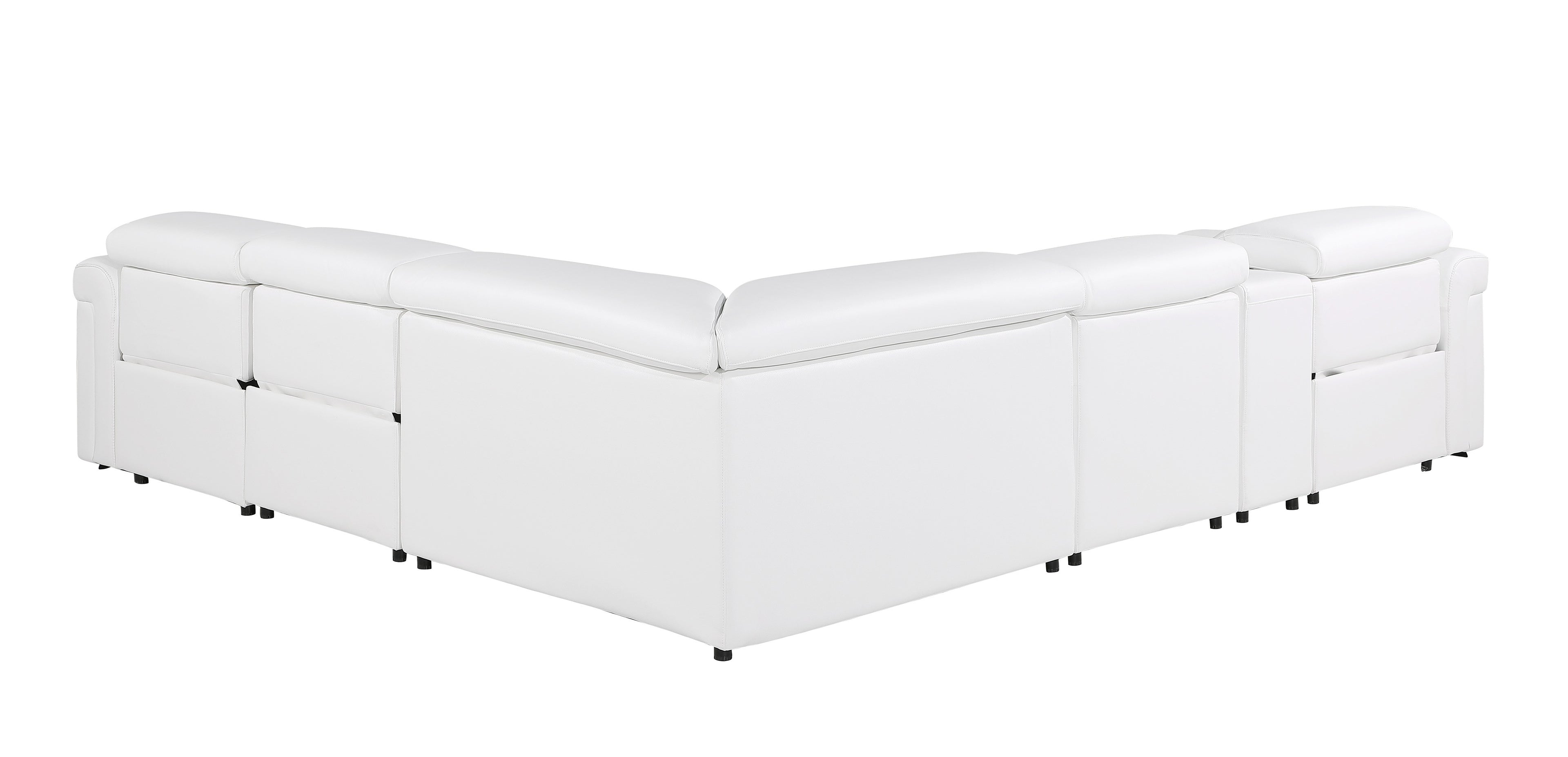 Global United 1126WH-6PC 6 pc DivanItalia white italian leather power reclining sectional sofa power adjustable headrests and console