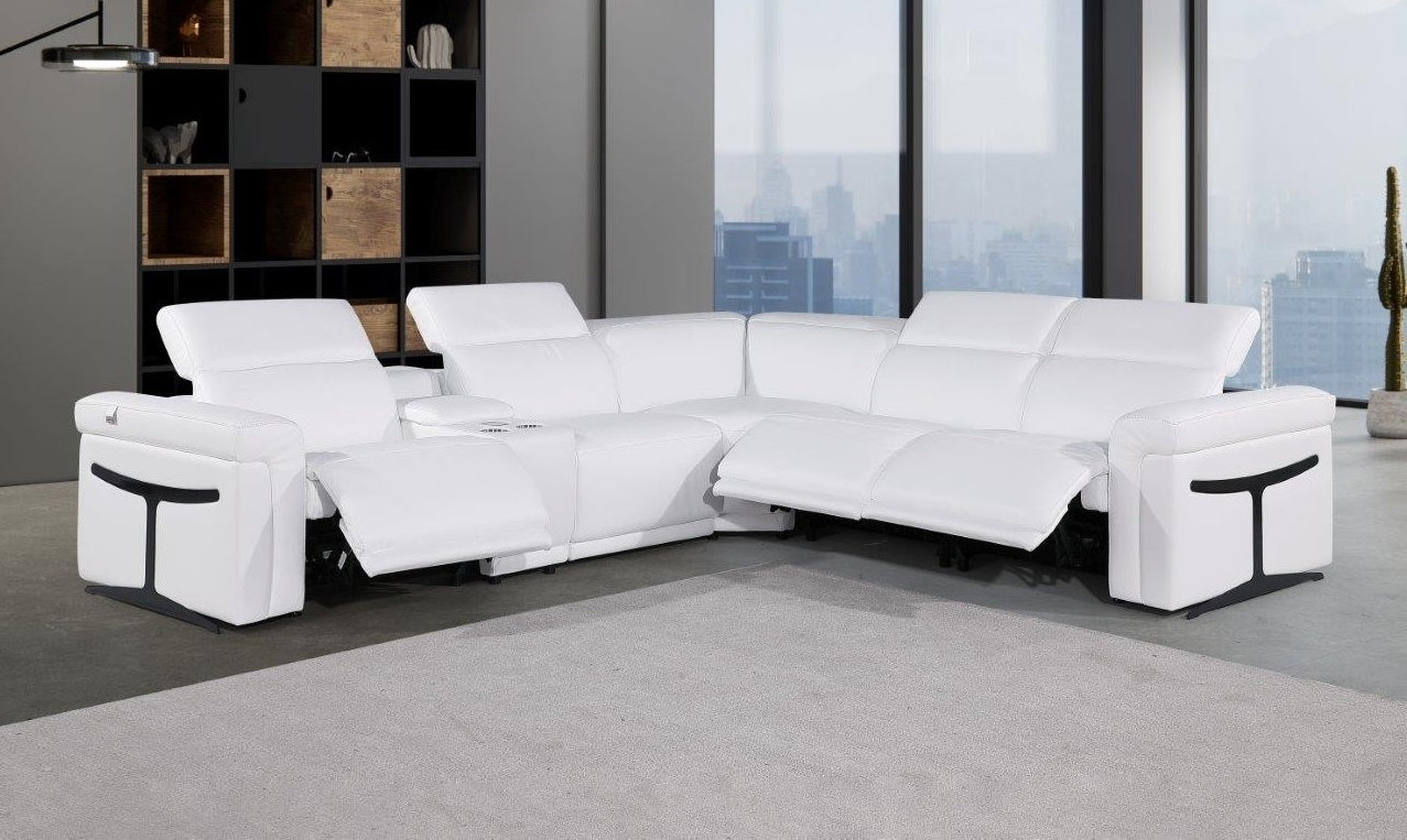Global United 1126WH-6PC 6 pc DivanItalia white italian leather power reclining sectional sofa power adjustable headrests and console