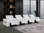 Global United DivanItalia White Italian Leather 7-Piece Power Reclining Theater Sofa with Power Adjustable Headrests – 1126WH-7PC-TH