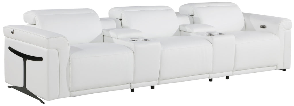 Global United DivanItalia White Italian Leather 5-Piece Power Reclining Theater Sofa with Power Adjustable Headrests – 1126WH-5PC-TH