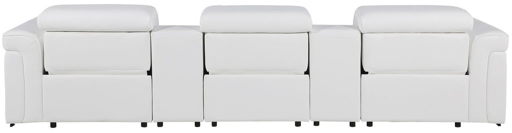 Global United DivanItalia White Italian Leather 5-Piece Power Reclining Theater Sofa with Power Adjustable Headrests – 1126WH-5PC-TH