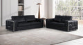 Global United DivanItalia Black Top Grain Italian Leather 2-Piece Sofa and Love Seat Set with Silver Accents – 1130-BK-2PC